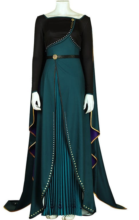 Frozen 2 Queen Anna Coronation Gown Dark Green Dress Cosplay Costume