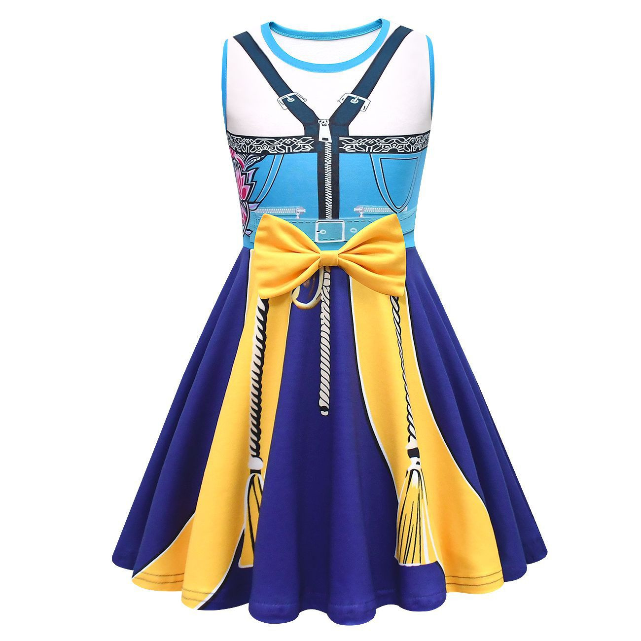 Girls K-Pop Demon Hunters Zoey Costume - Blue Yellow Sleeveless Mini Dress Zoey Cosplay