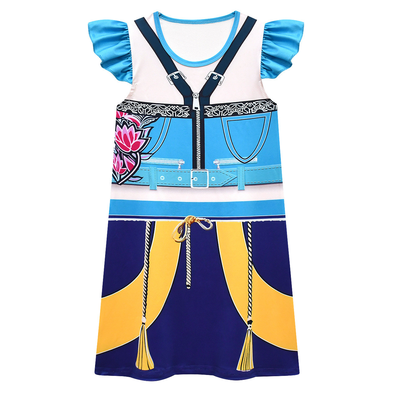 Girls K-Pop Demon Hunters Zoey Costume - Blue Yellow Dress Zoey Cosplay