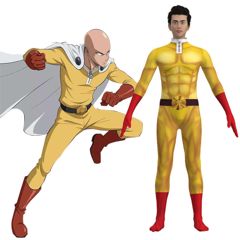 One-Punch Man Saitama Deluxe Costume - Bodysuit Cape Set Saitama Cosplay