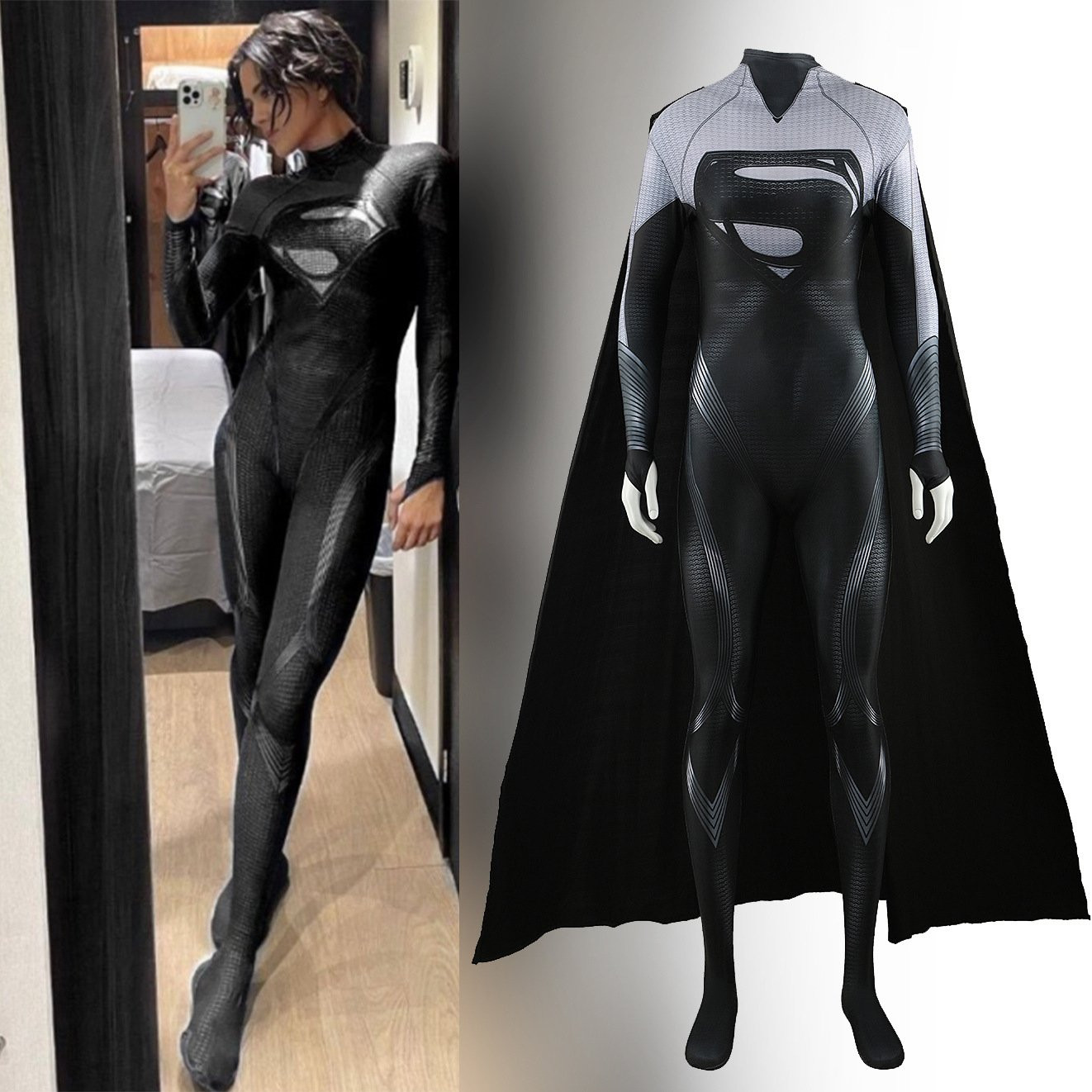 Zack Snyder's Justice League Superman Costume - Female Black Bodysuit With Cape Superman Cosplay