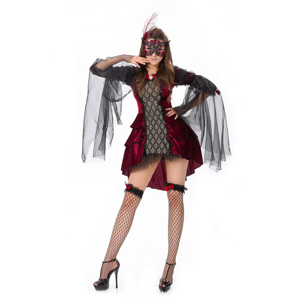 Halloween Masquerade Ball Fancy Vampire Queen Red Dress Costume