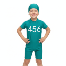 Kids Squid Game 456 Swimsuit Costume - One Piece Green Swimsuit with Swimming Cap Squid Game Cosplay
