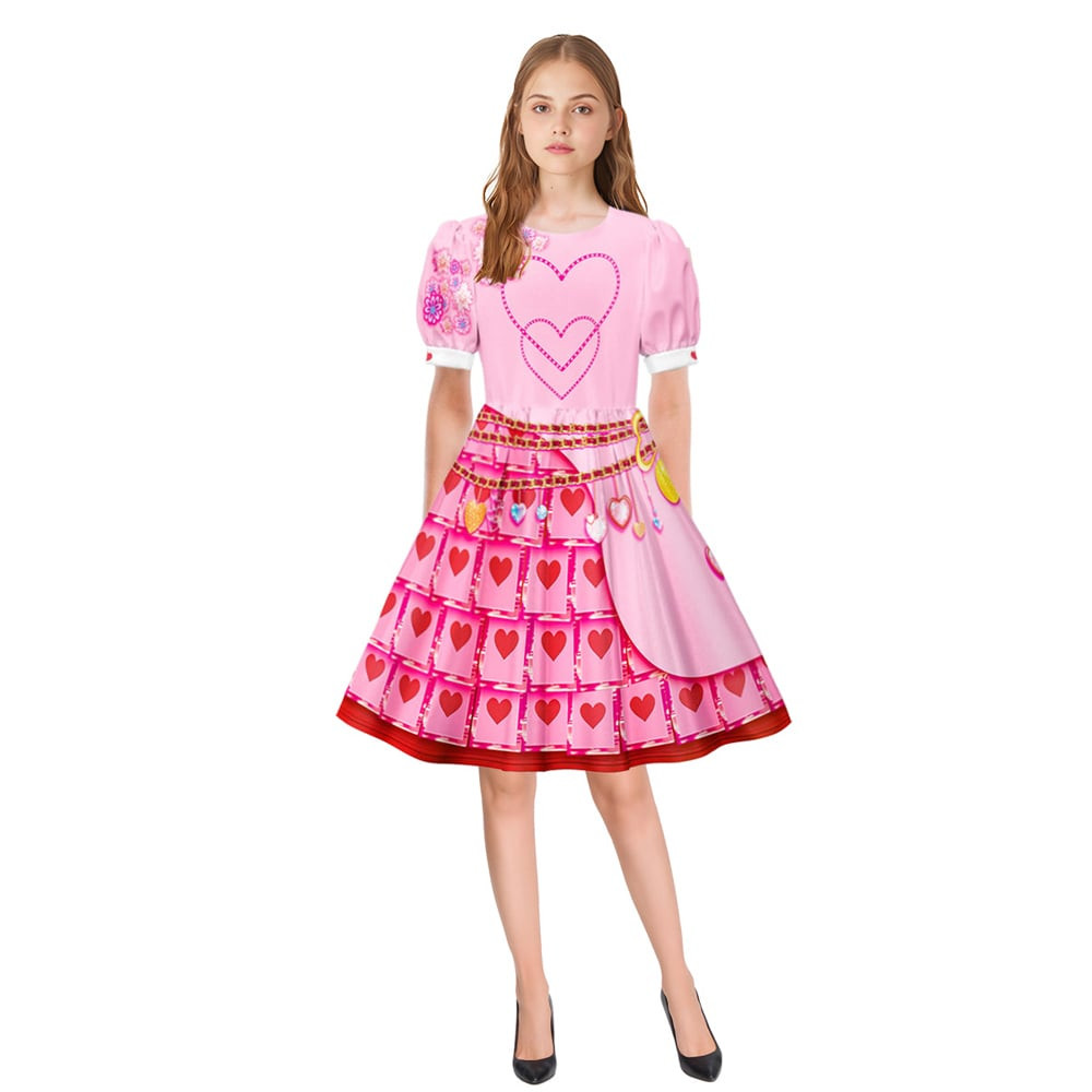 Girls Descendants: The Rise of Red Princess Bridget of Hearts Deluxe Costume - Pink Dress Princess Bridget of Hearts Cosplay