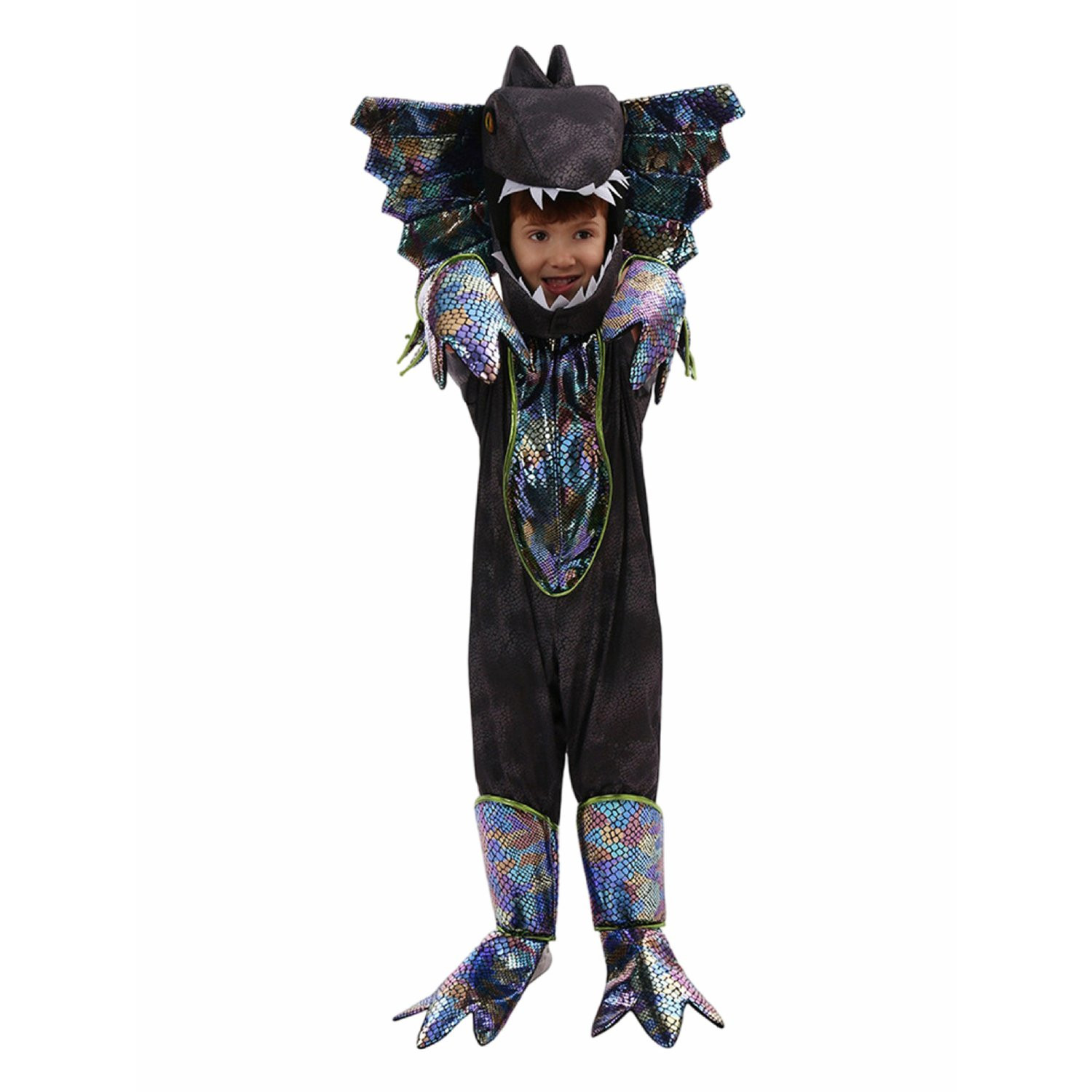 Kids Black Dilophosaurus Costume - Mask and Jumpsuit Dilophosaurus Cosplay