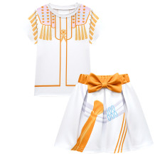 Girls K-Pop Demon Hunters Mira Costume - White Gold Shirt Skirt Set Stage Outfit Mira Cosplay