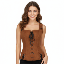 Medieval Renaissance Pirate Costume - Light Brown Lace Up Corset Sueded Dress Pirate Cosplay