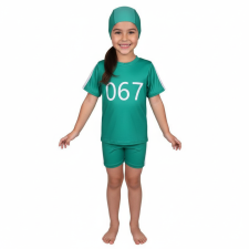 Kids Squid Game 067 Swimsuit Costume - Two Piece Green Swimsuit with Swimming Cap Squid Game Cosplay