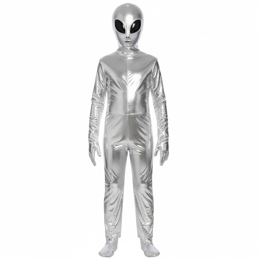 Kids Alien Costume - Shiny Silver Bodysuit Alien Cosplay