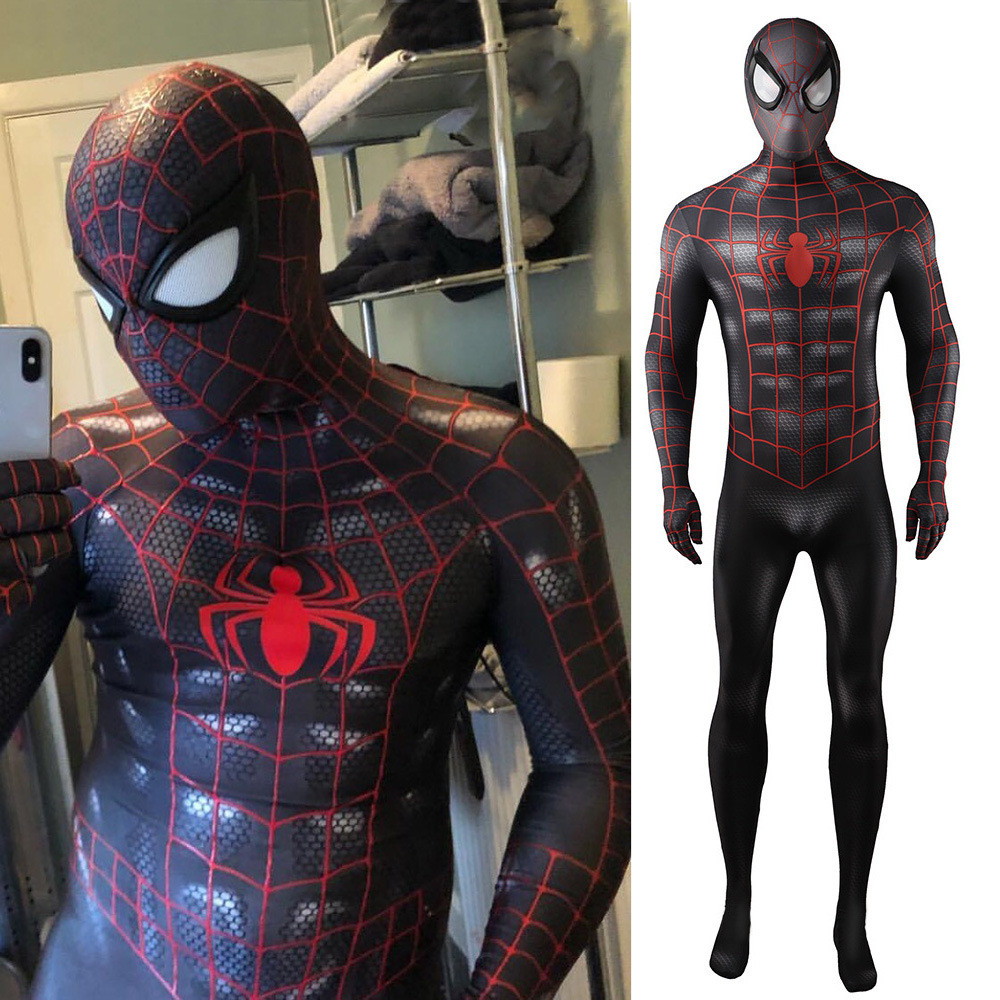 Spider-Man 2 Spider-Man Black Red Webbed Suit Costume - Bodysuit Spider-Man Black Red Webbed Suit Cosplay