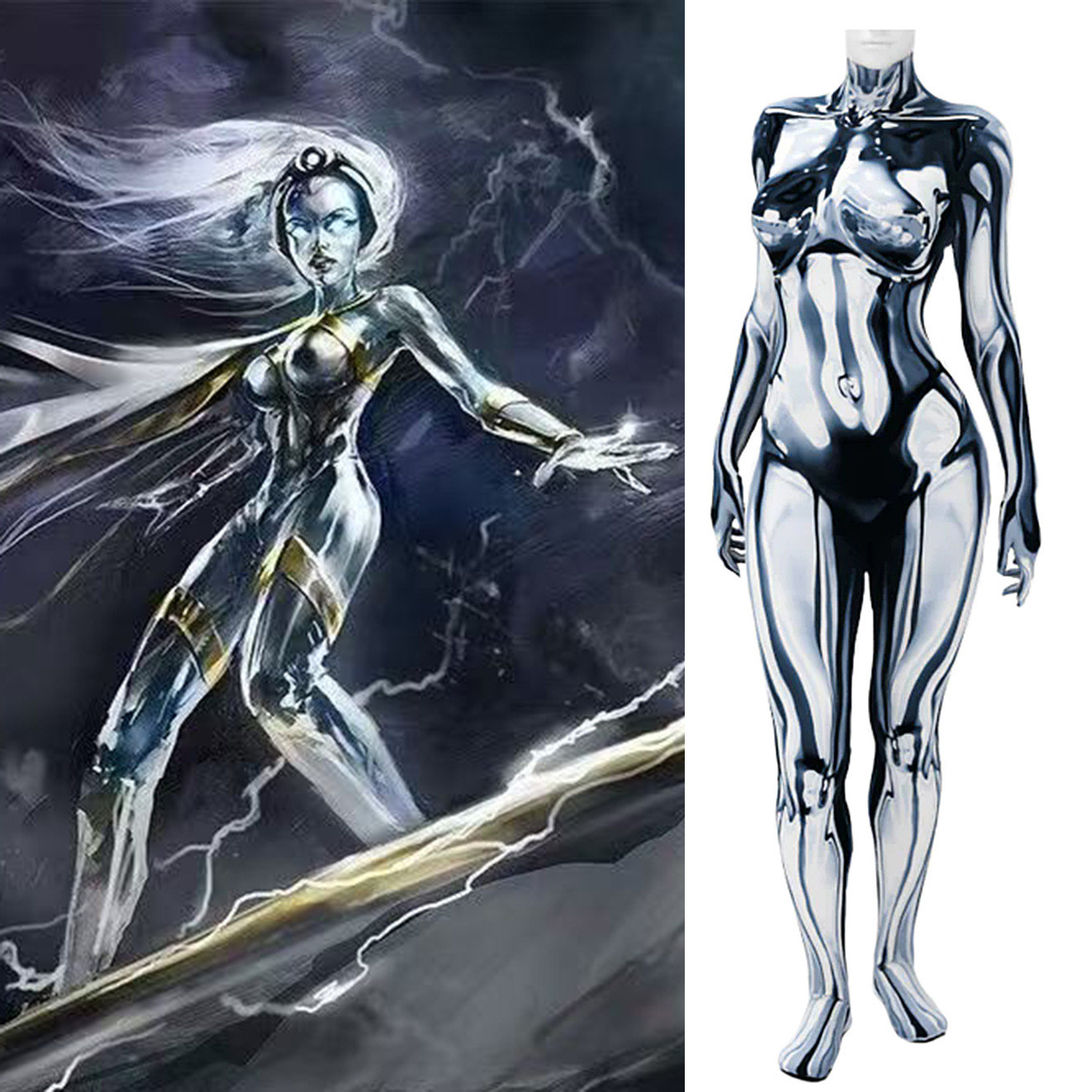 The Fantastic Four Movie 2025 Silver Surfer Julia Garner Costume - Silver Bodysuit Silver Surfer Cosplay
