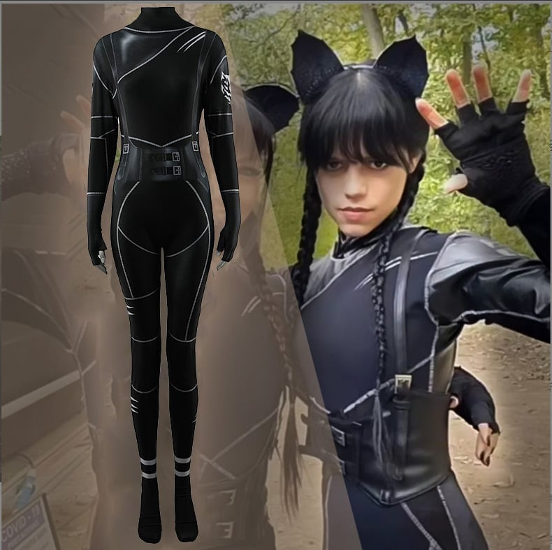Wednesday Addams Cat Costume - Bodysuit Wednesday Addams Cat Cosplay