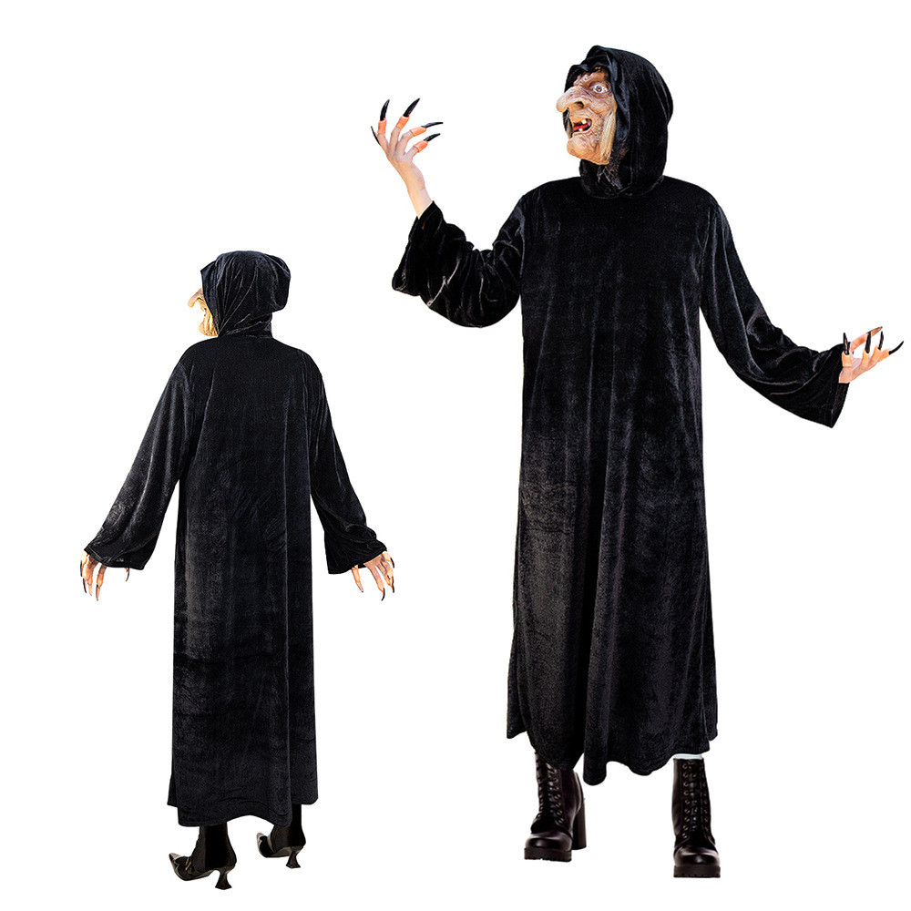 Snow White Evil Queen Witch Old Hag Costume - Black Dress Mask Set Old Hag Cosplay