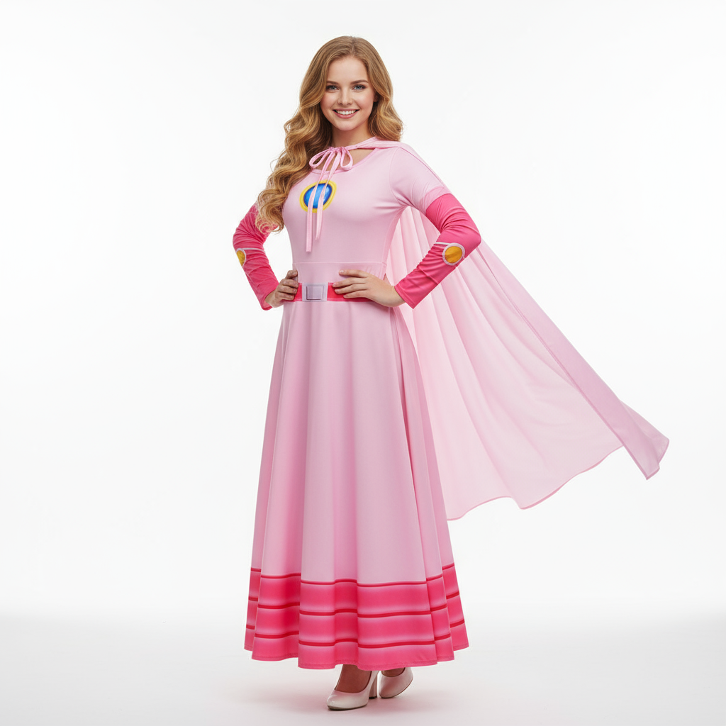 Girls The Super Mario Bros Movie Princess Peach Biker Costume - Pink Dress Cape Set Princess Peach Biker Cosplay