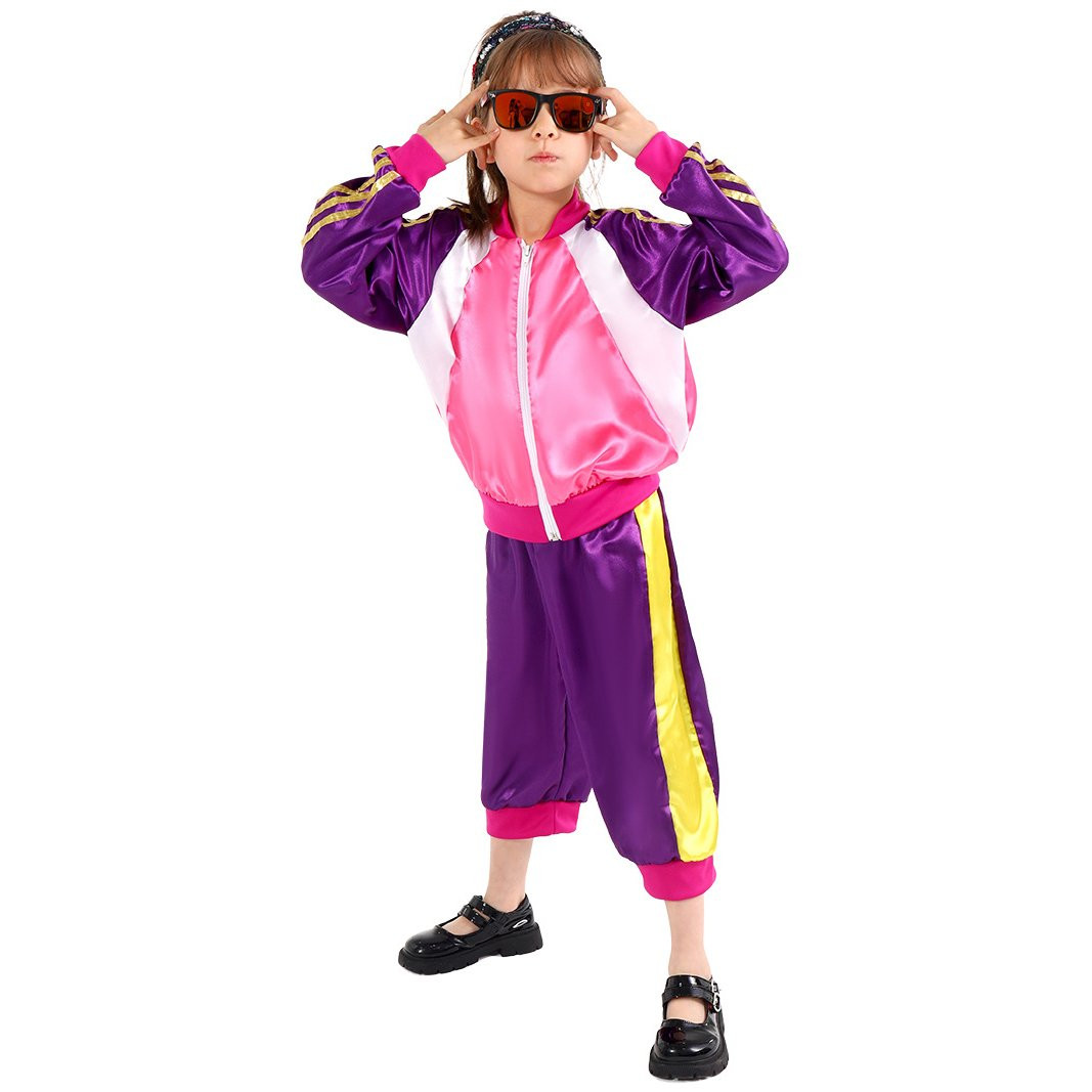 Girls 90s Tracksuit Costume - Purple Jacket Pants 90s Tracksuit Cosplay