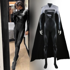 Zack Snyder's Justice League Superman Costume - Female Black Bodysuit With Cape Superman Cosplay