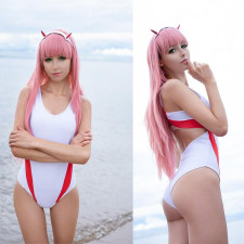 Darling In The Franxx Zero Two Bikini Swimsuit Costume - White Red Swimsuit Zero Two Cosplay