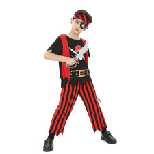 Kids Pirate Costume - Red Stripes Shirt Pants Set Pirate Cosplay