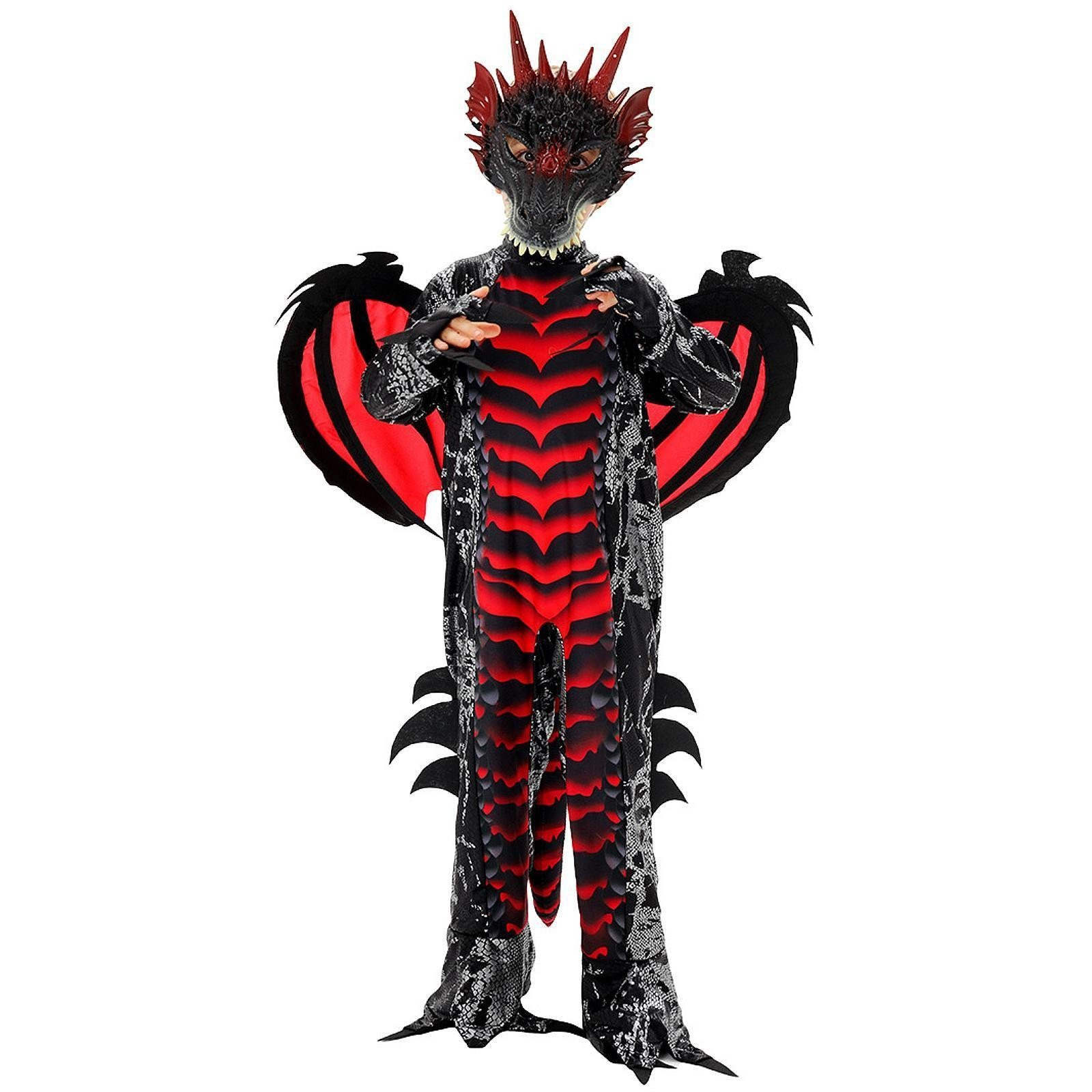 Kids Dragon Costume - Bodysuit Wings Mask Set Red Blue Black Dragon Cosplay