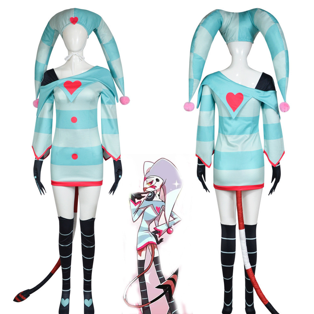 Helluva Boss Fizzarolli Costume - Striped Blue Dress Set Fizzarolli Cosplay