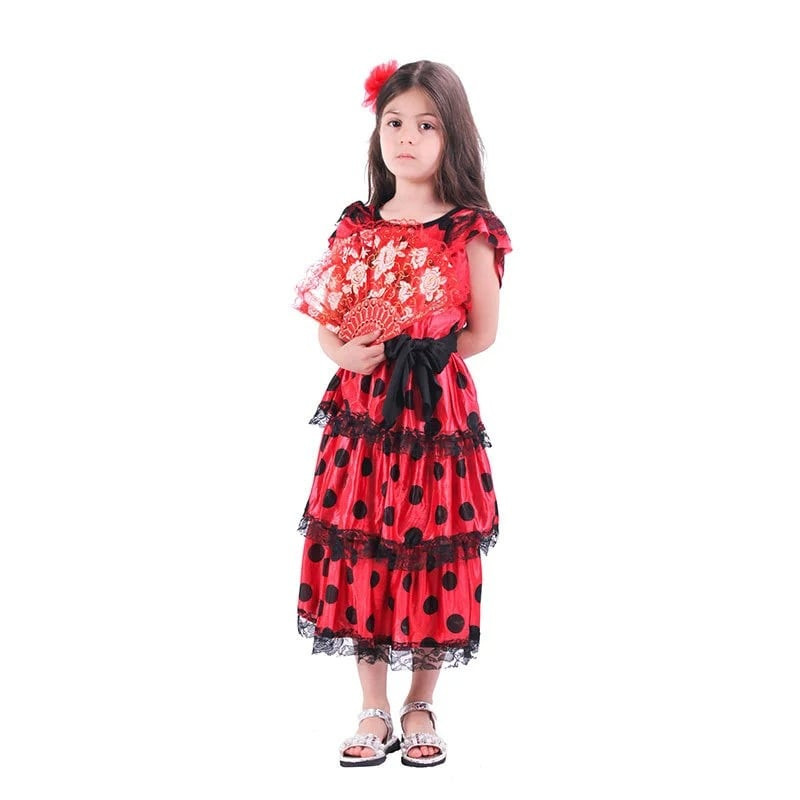 Kids Flamenco Dancer Costume - Red Dress Spain Flamenco Cosplay