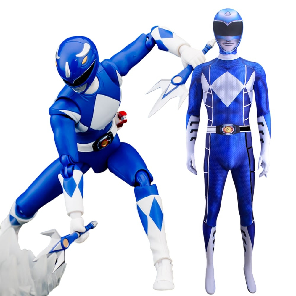 Power Rangers Blue Ranger Sentai Costume - Bodysuit with Belt Pattern Bodysuit Blue Power Ranger Cosplay