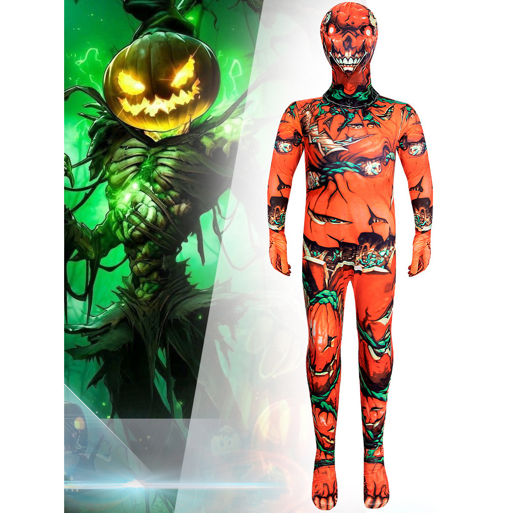 Scary Pumpkin Head Costume - Fullsuit Pumpkin Bodysuit Head Cosplay
