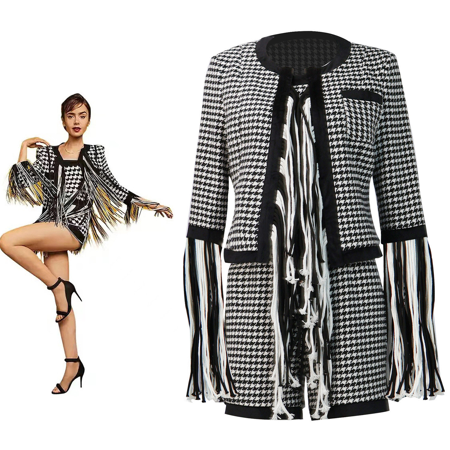 Emily In Paris Emily Cooper Costume - Houndstooth Emily Cooper Cosplay