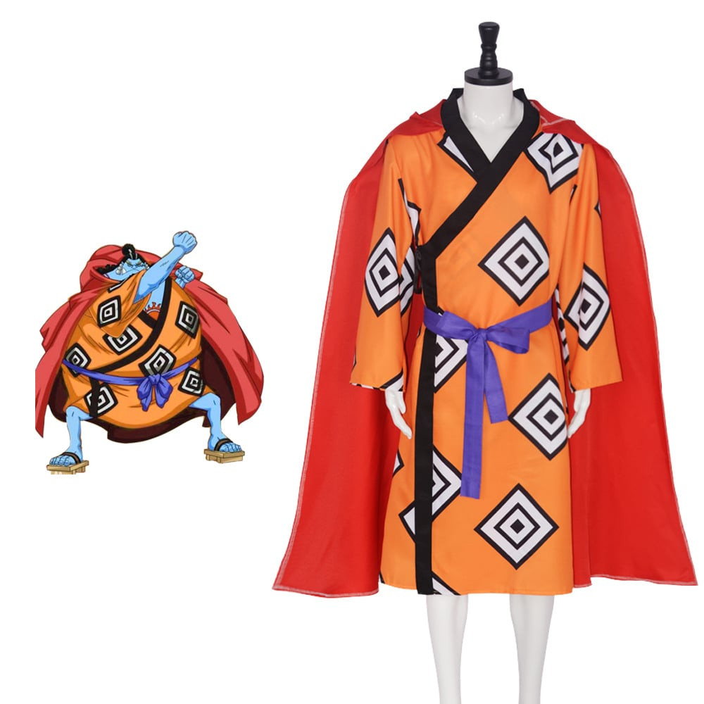 One Piece Jinbe Costume - Orange Kimono Cape Set Jinbe Cosplay