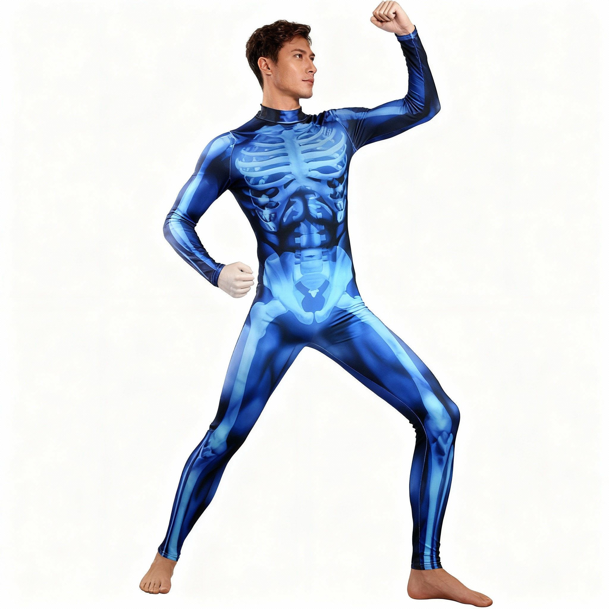 Male X-Ray Skeleton Halloween Costume - Blue X-Ray Bodysuit Skeleton Cosplay