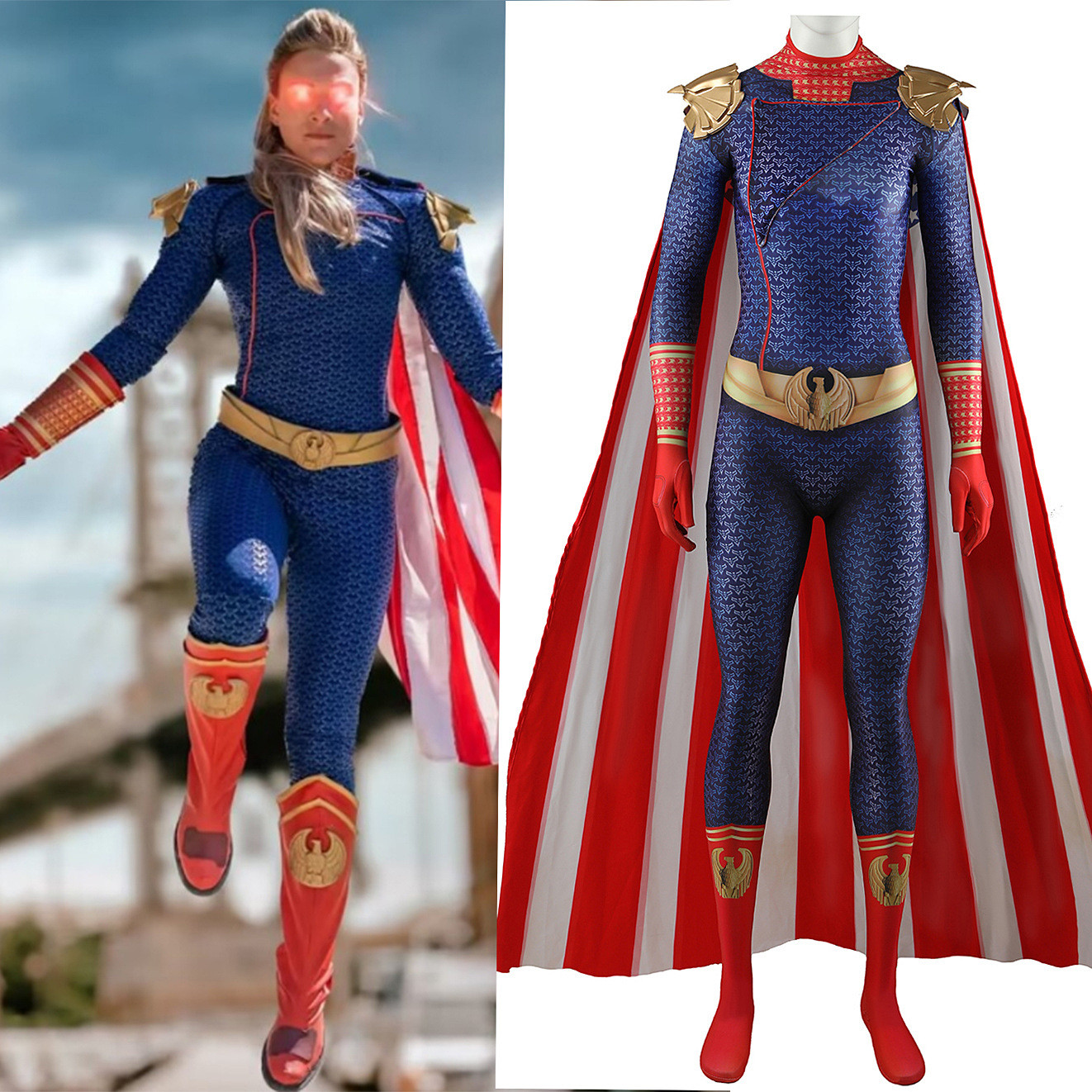 The Boys Female Homelander Costume - Bodysuit Cape Set Female Homelander Cosplay