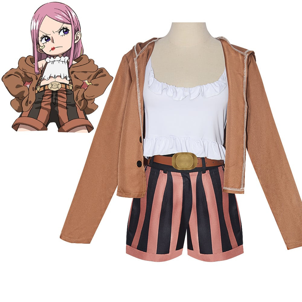 One Piece Jewelry Bonney Costume - Brown Jacket Shirt Shorts Set Jewelry Bonney Cosplay