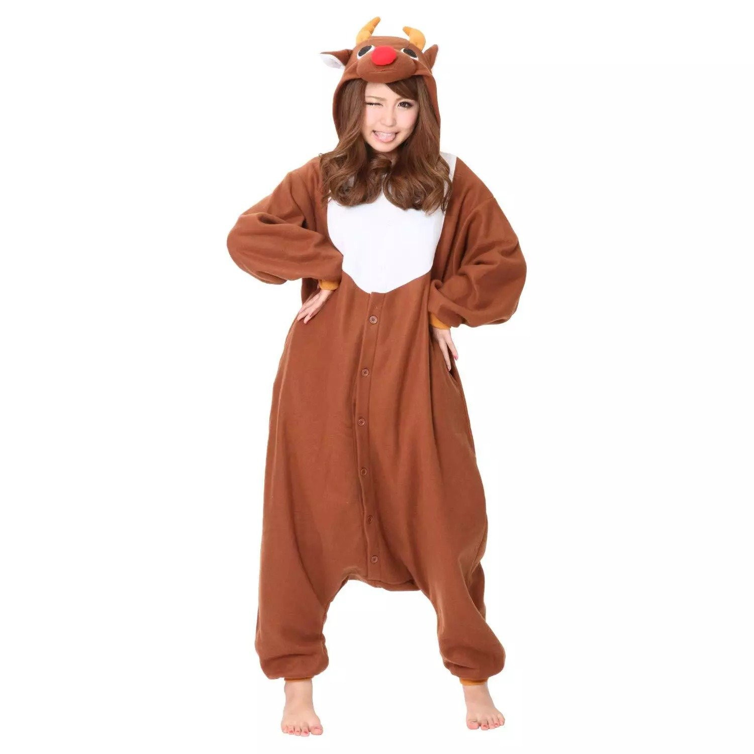 Kids Brown Reindeer Costume - Onesie Jumpsuit Brown Reindeer Cosplay