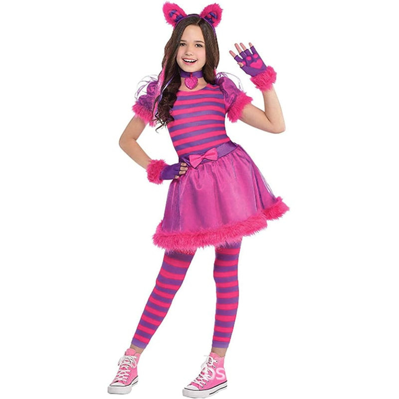 Girls Alice in Wonderland Cheshire Cat Costume - Bodysuit Cheshire Cat Cosplay