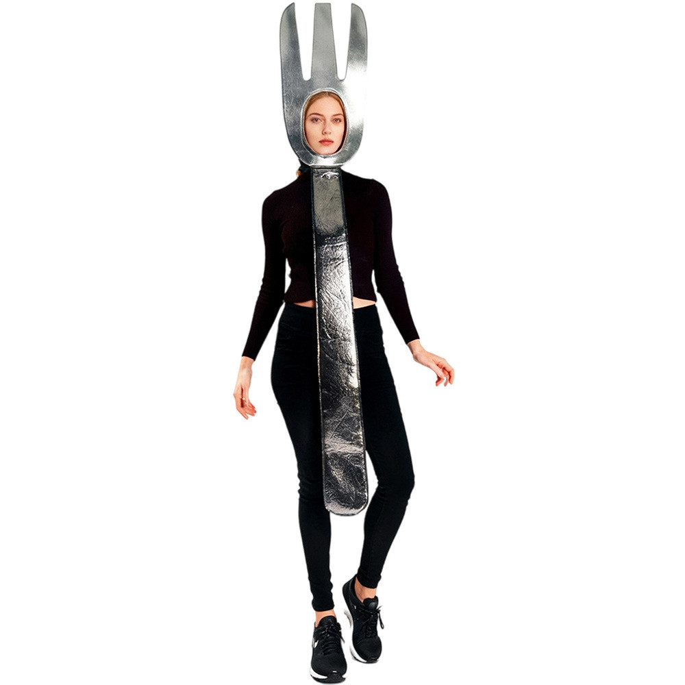 Fork Costume - Black Silver Bodysuit Fork Cosplay