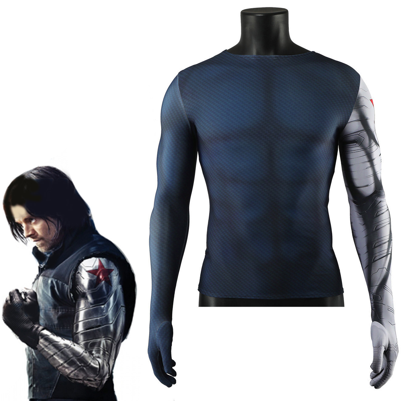 Captain America The Winter Soldier Costume - Long Sleeved T-Shirt Winter Soldier Bucky Barnes Cosplay
