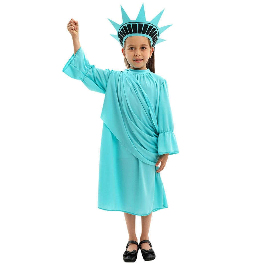 Kids Statue Of Liberty Costume - Blue Dress Set Statue Of Liberty Cosplay