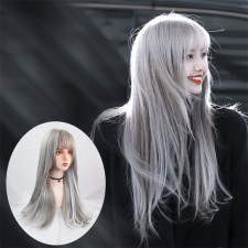 Black Pink Lisa Wig - Long Grey Full Bangs Wig Lisa Manoban Cosplay Costume