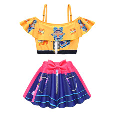 Girls K-Pop Demon Hunters Rumi Costume - Yellow Purple Two-Piece Swimsuit Rumi Cosplay