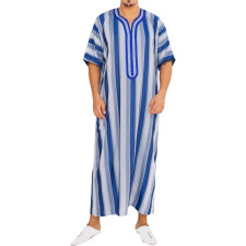 Muslim Costume - Blue White Striped Kaftan Robe Muslim Cosplay