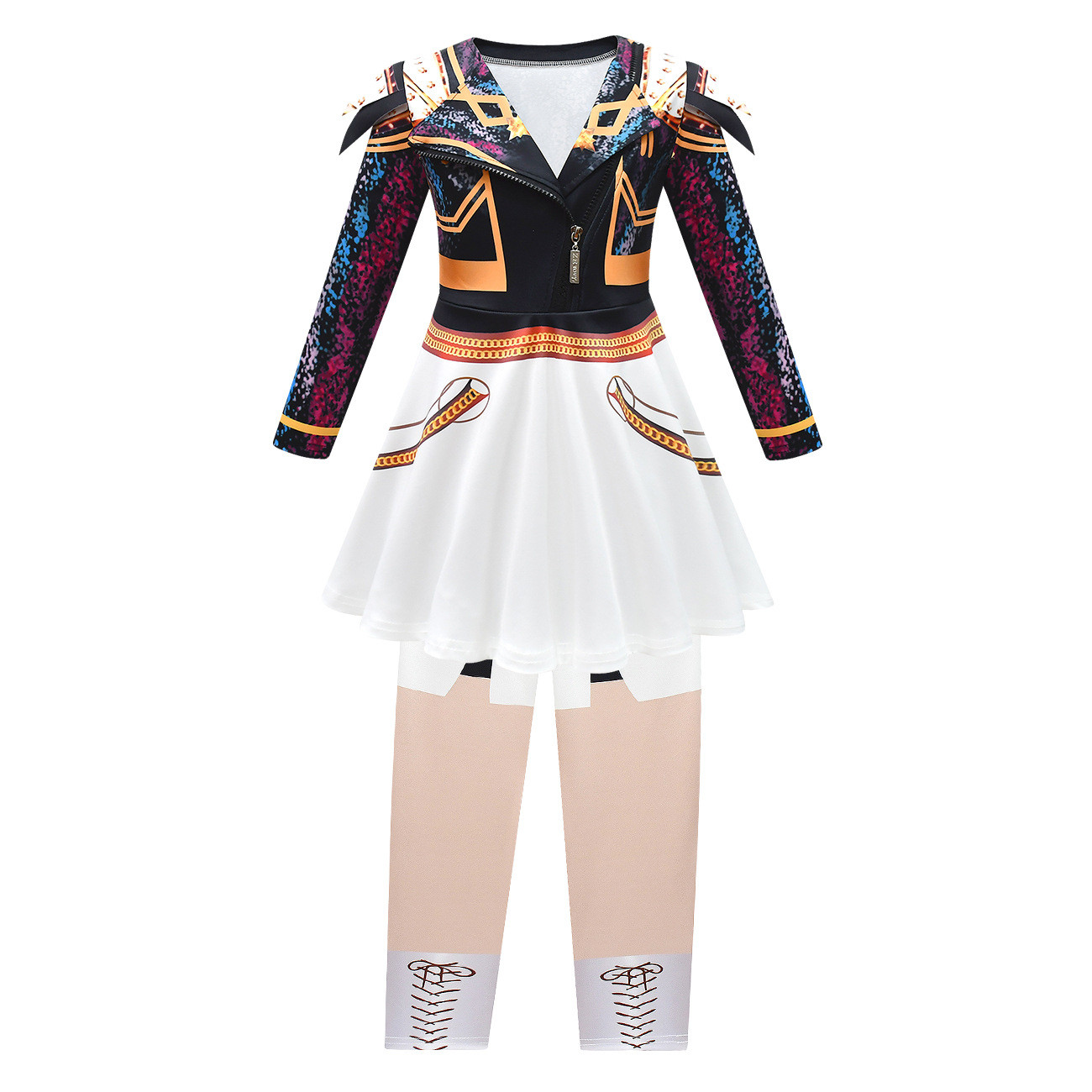 Girls K-Pop Demon Hunters Zoey Costume - Black White Gold Mini Dress Pants Set Stage Outfit Zoey Cosplay