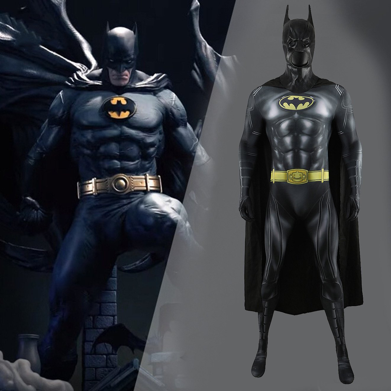 Batman 1989 Batman Costume - Bodysuit Cape Set Batman Cosplay