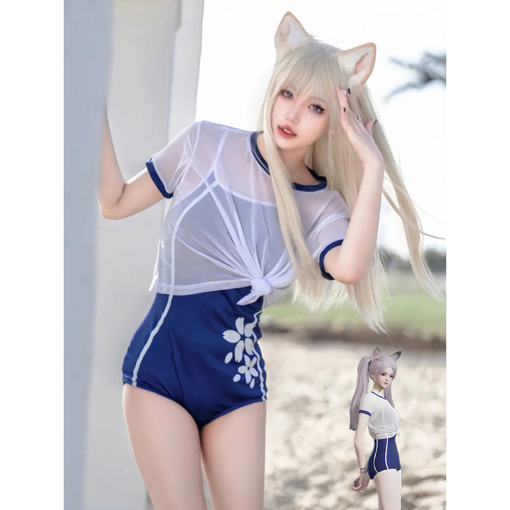 Naraka: Bladepoint Tsuchimikado Kurumi Bikini Swimsuit Costume - Blue Swimsuit Tsuchimikado Kurumi Cosplay