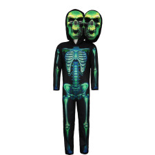 Kids Two Headed Skeleton Costume - Bodysuit Mask Green Skeleton Cosplay