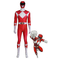Mighty Morphin Power Rangers Red Ranger Costume - Bodysuit Mask Set Red Ranger Cosplay