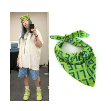 Billie Eilish Headband Scarf - Green Headband Scarf With Letter Print Billie Eilish Cosplay Costume Prop