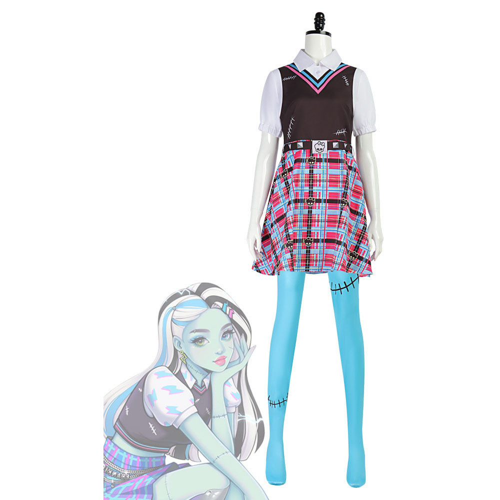 Monster High Frankie Stein Costume - Dress Belt Socks Set Frankie Stein Cosplay