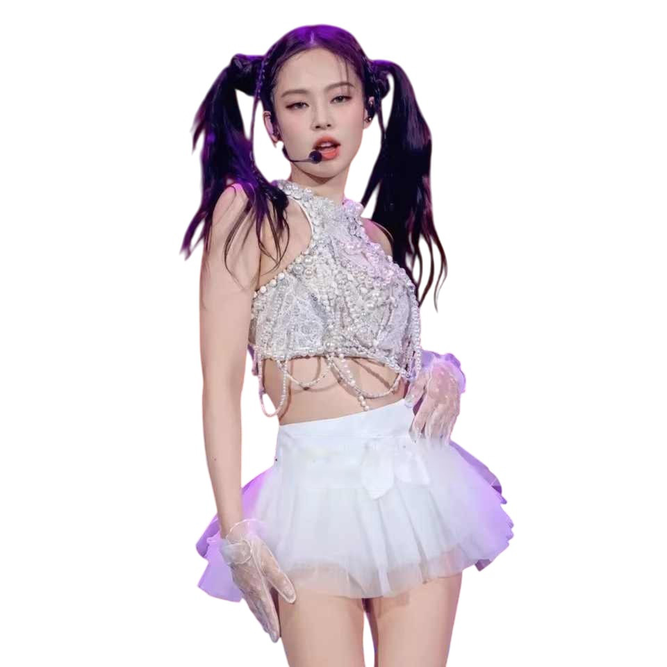 Black Pink Jennie Stage Outfit Costume - White Top Skirt Set Jennie Cosplay