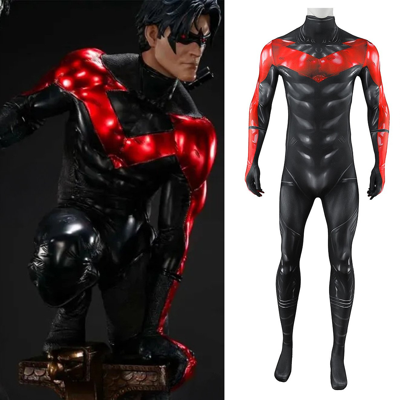 The New 52 Nightwing Costume - Black Red Bodysuit Nightwing Cosplay