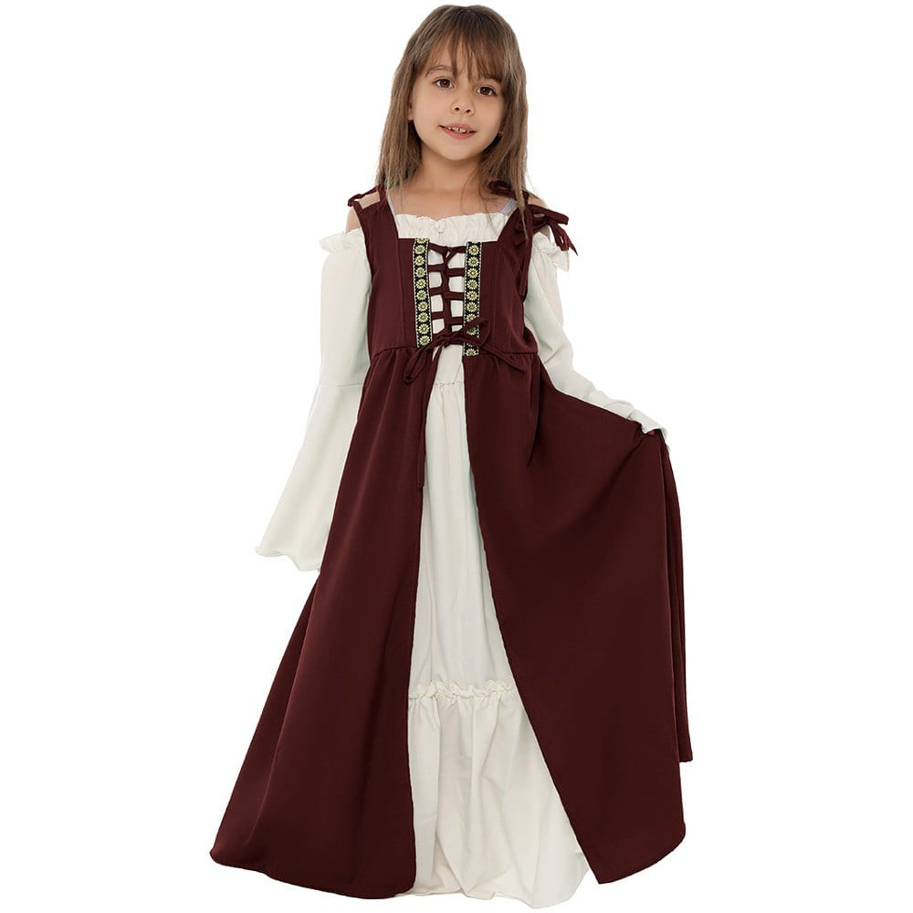Girls Medieval Renaissance Costume - Dress Medieval Cosplay Red Black Green Blue